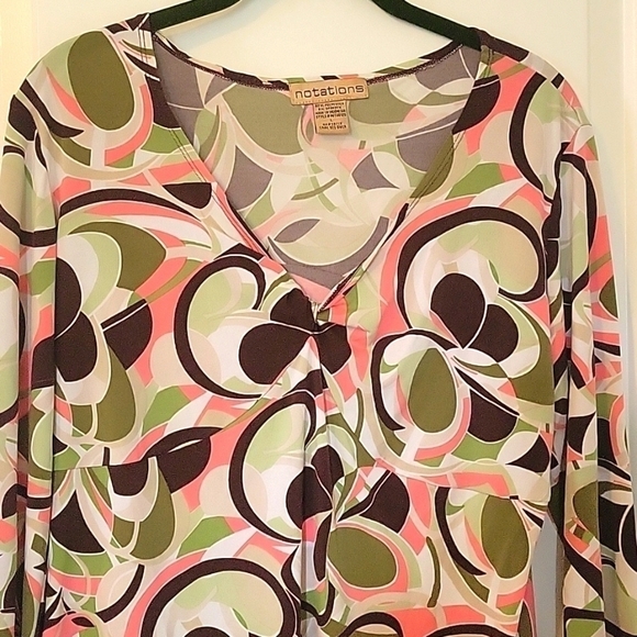 Notations 70' Vibe Retro Knot Twist V-neck Blouse Large Preowned - Picture 2 of 7
